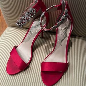 Nina Red Satin Heels with Silver Accents